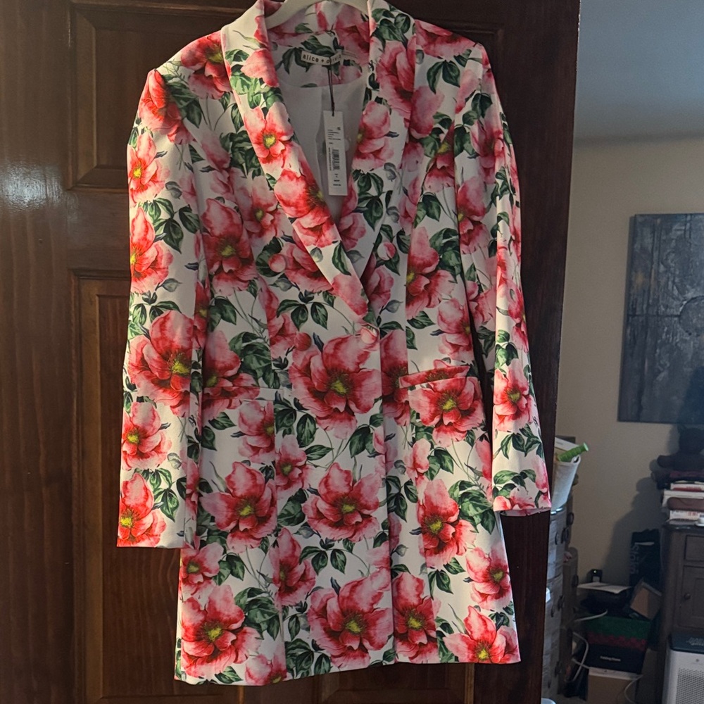 Alice + Olivia Floral Blazer in Pink and Green